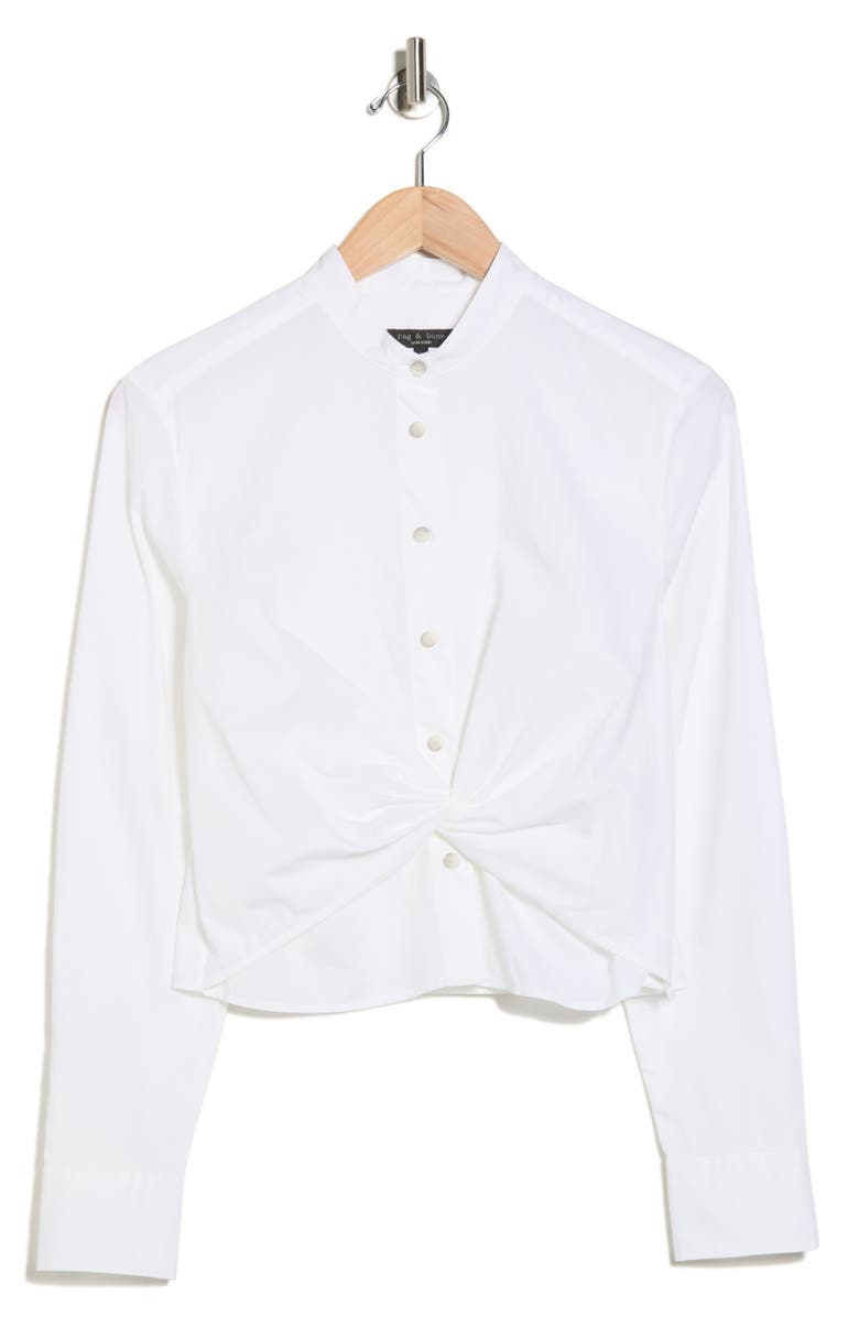 rag & bone Rita Twist Front Cotton Button-Up Shirt, Alternate, color, White