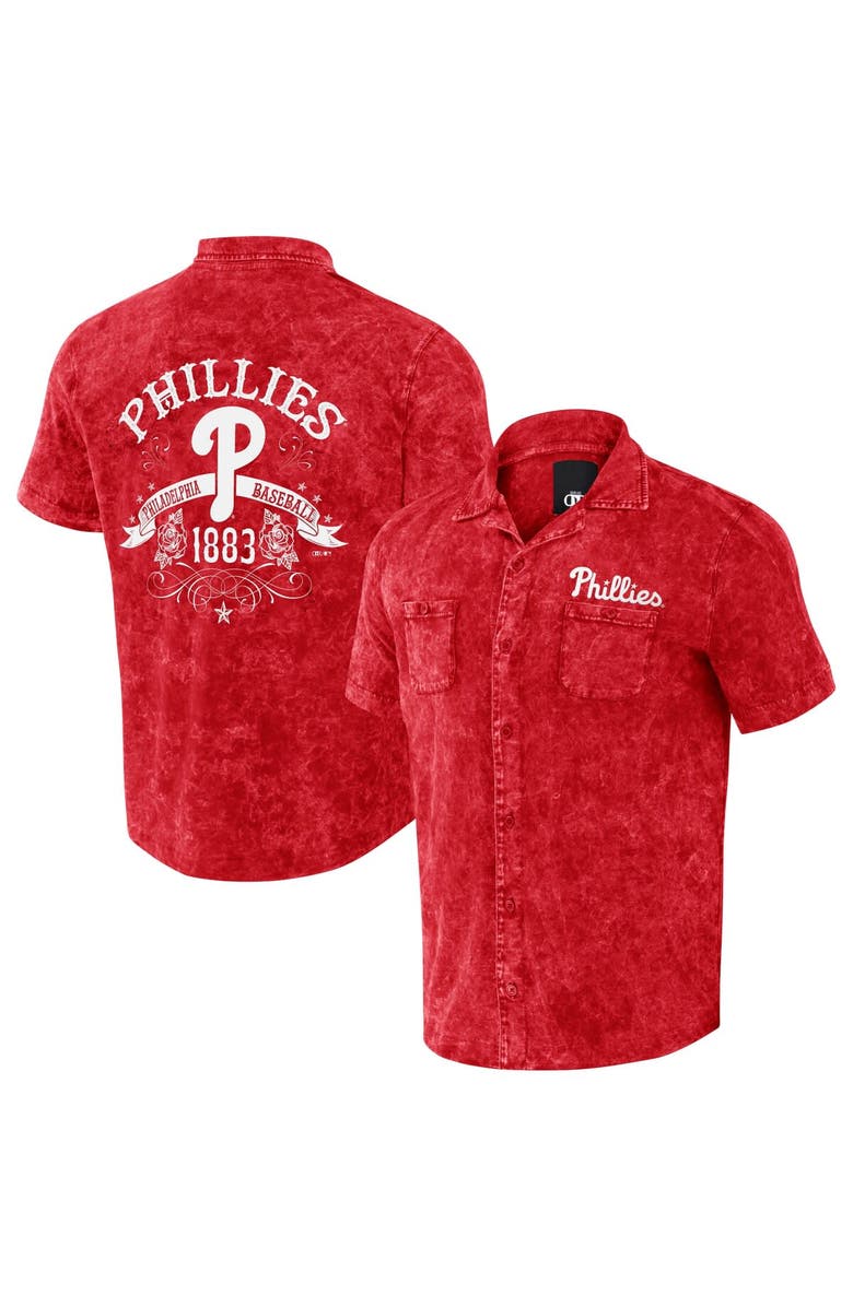 Darius Rucker Collection by Fanatics Men's Darius Rucker Collection by Fanatics Red Philadelphia Phillies Denim Team Color Button-Up Shirt, Main, color, Red