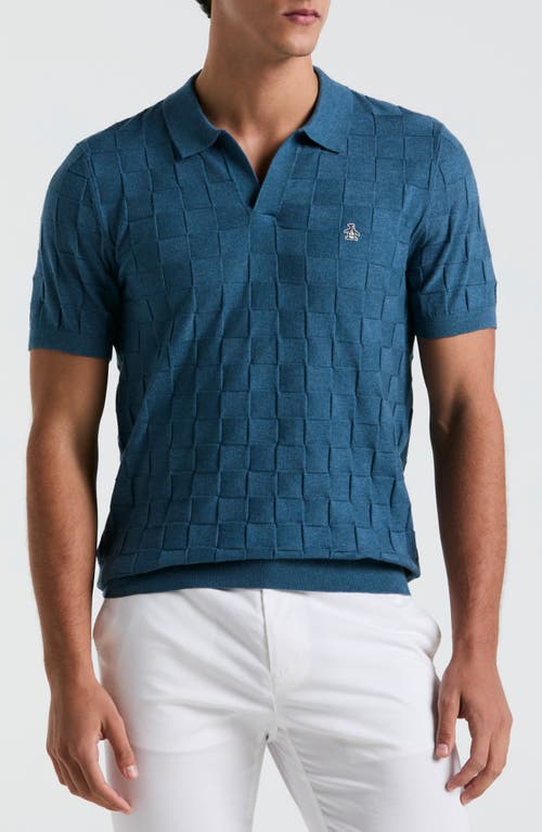 Original Penguin Jacquard Basketweave Johnny Collar Polo Sweater In Blue