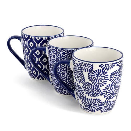 Elama Declan 6 Piece 12 Ounce Assorted Design Stoneware Mug Set In Blue