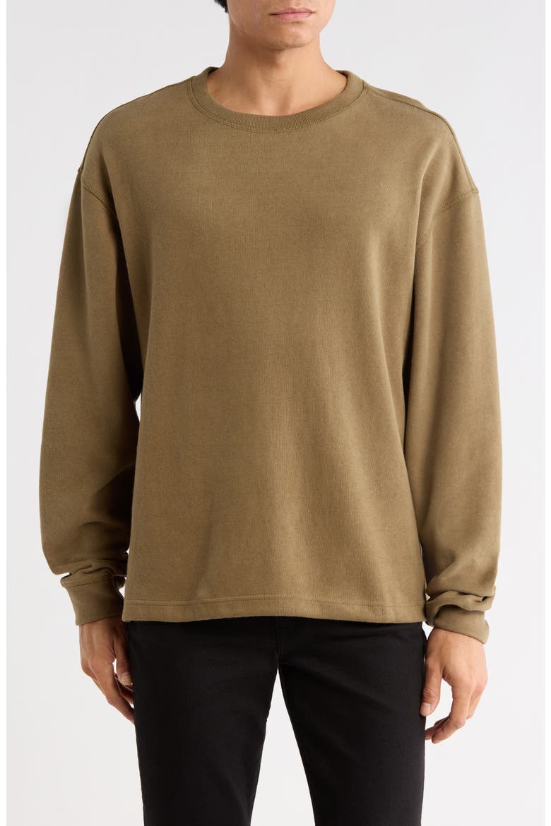 Crewneck Long Sleeve T-Shirt, Main, color, DARK KHAKI