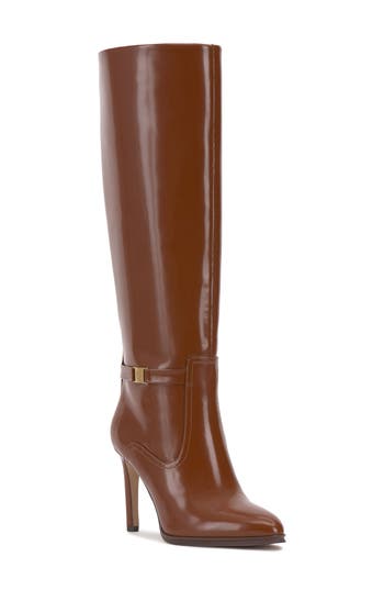 Vince Camuto Vcskylie Womens Zipper Man Made Over-the-knee Boots In Whiskey Box Patent