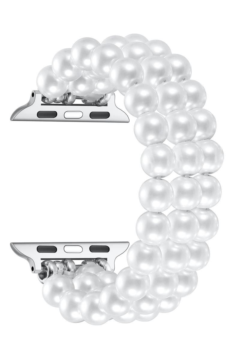 The Posh Tech Liz Imitation Pearl Apple Watch<sup>®</sup> Bracelet Watchband, Alternate, color, White