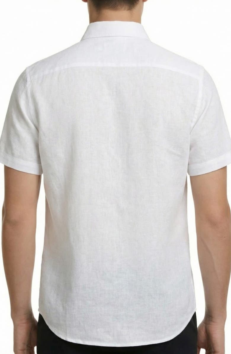 Report Collection Short Sleeve Linen & Cotton Blend Button-Up Shirt, Alternate, color, White