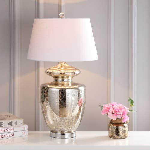 Jonathan Y Hughes 31" Glass Led Table Lamp, Mercury Glass In Mercury Silver/ivory