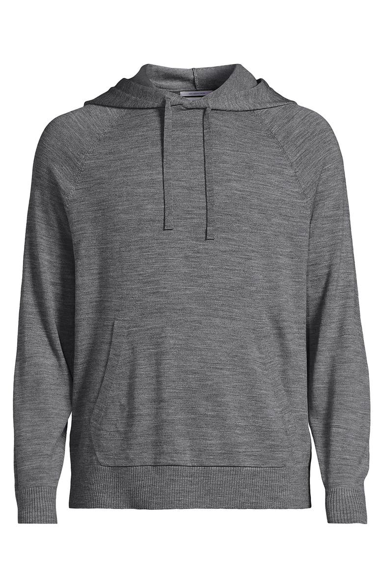 Lands' End Long Sleeve Washable Merino Pullover Hoodie, Alternate, color, Pewter Heather