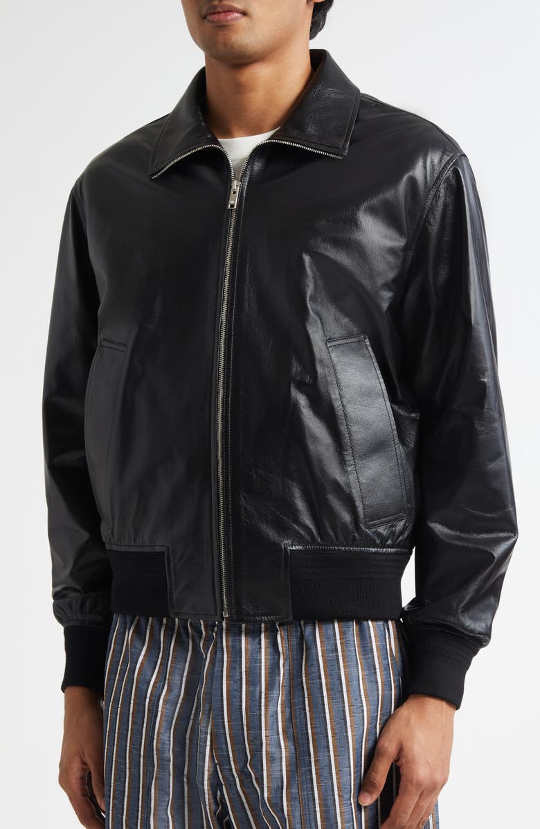 Bottega Veneta Lambskin Leather Blouson Jacket, Alternate, color, 1000 Black