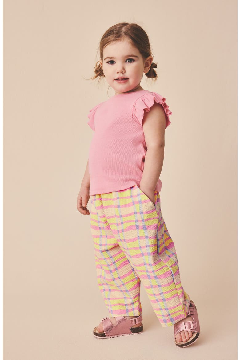 Kids' Crinkled Wide Leg Stretch Cotton Pants, Alternate, color, PINK/YELLOW