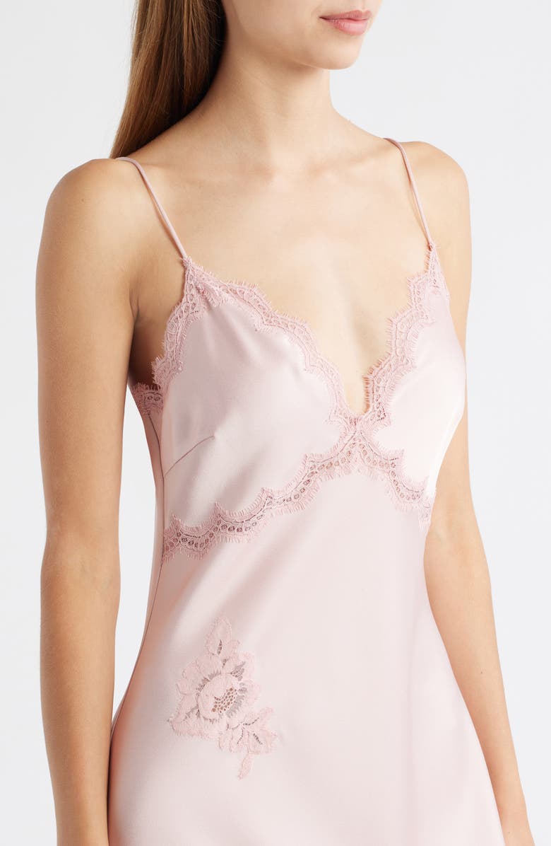 LoveShackFancy Sorone Lace Trim Satin Maxi Slipdress, Alternate, color, Quartz