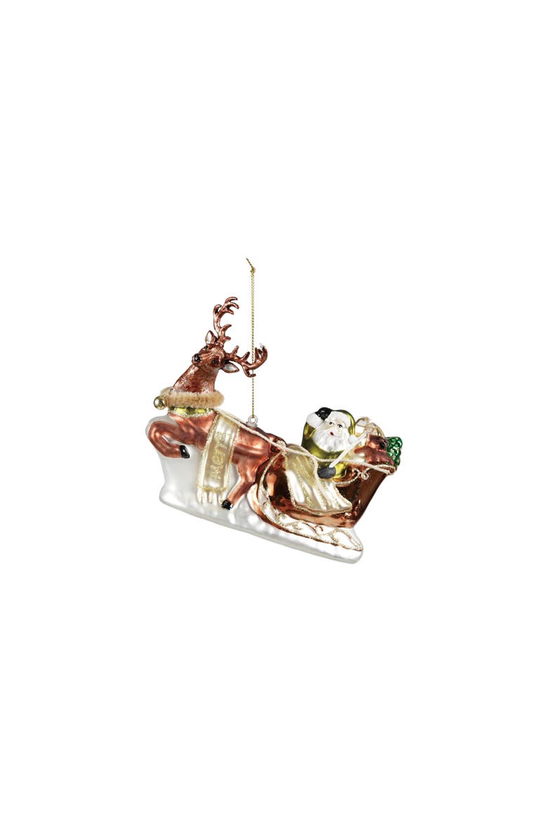 Glittered Glass Santa Sleigh & Reindeer Ornament, Main, color, Multicolor