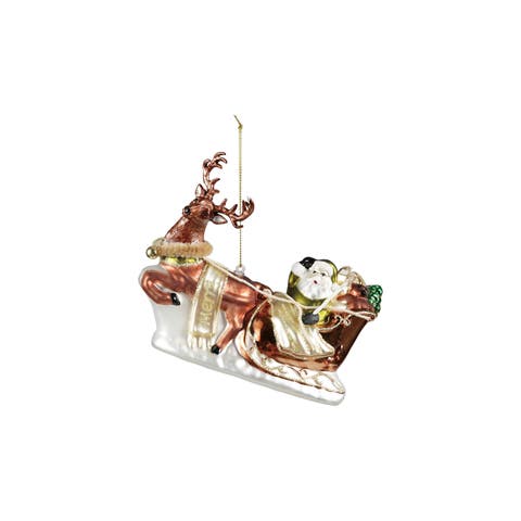 Glittered Glass Santa Sleigh & Reindeer Ornament