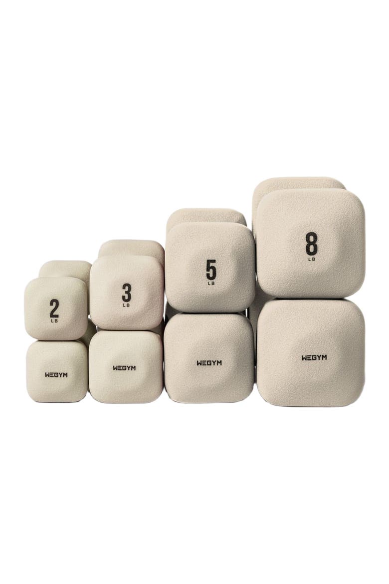 SafeGrip Dumbbells Lower Set with Dark Rack - 2, 3, 5, 8lbs, Alternate, color, Sandstone