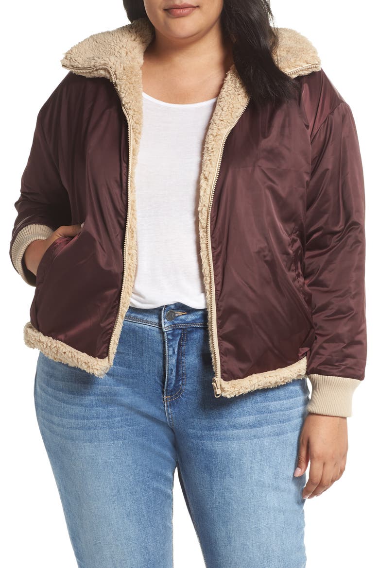 Reversible Teddy Fleece Bomber Jacket, Alternate, color, TAN BURRO
