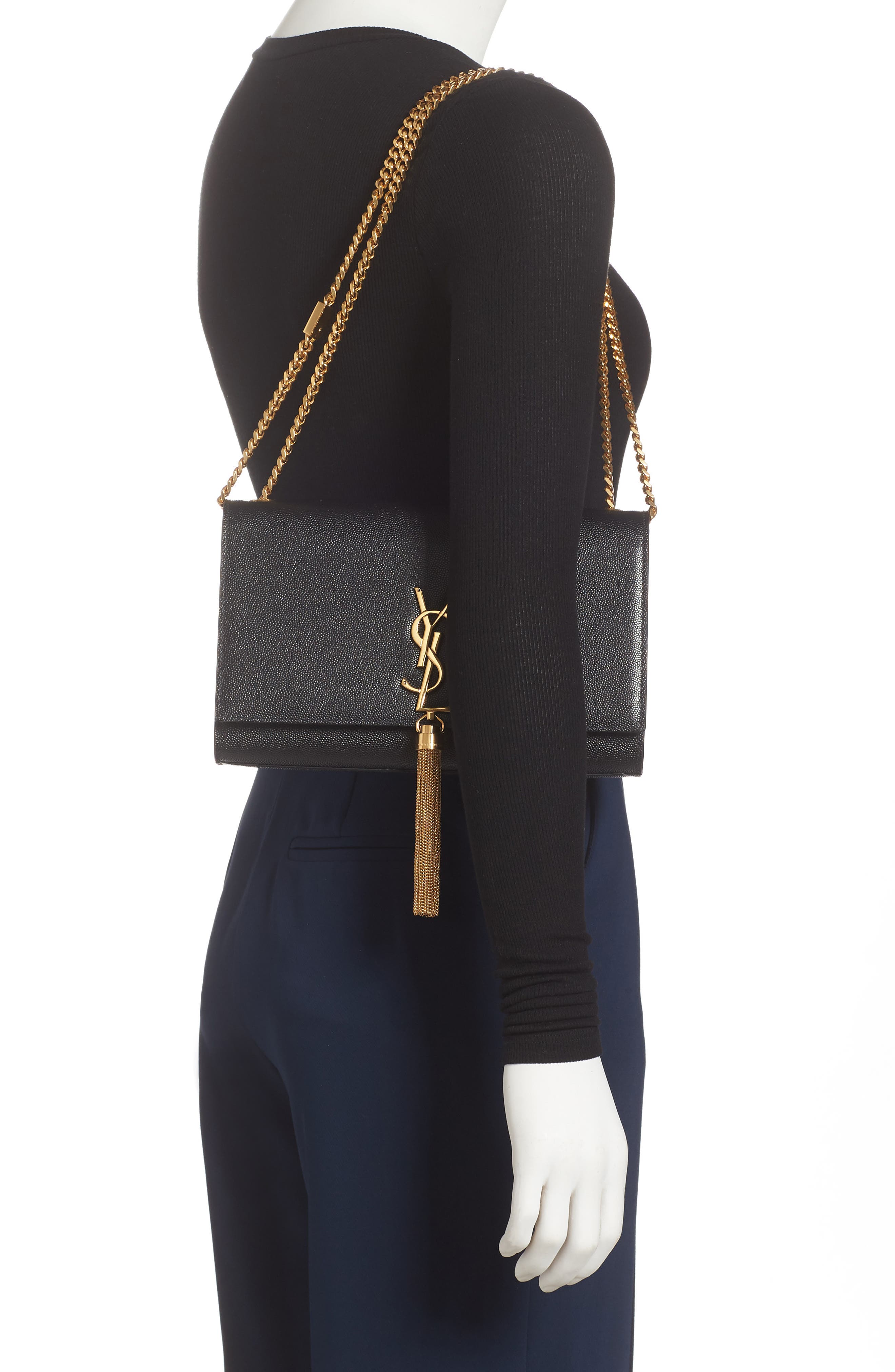 Saint Laurent Medium Kate Leather Wallet on a Chain, Alternate, color, 