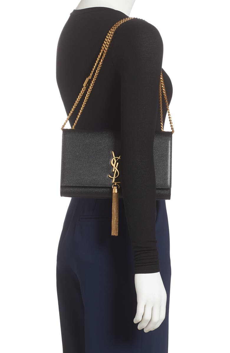 Saint Laurent Medium Kate Leather Wallet on a Chain, Alternate, color,