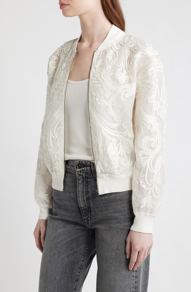 AllSaints Jade Embroidered Bomber Jacket, Alternate, color, White