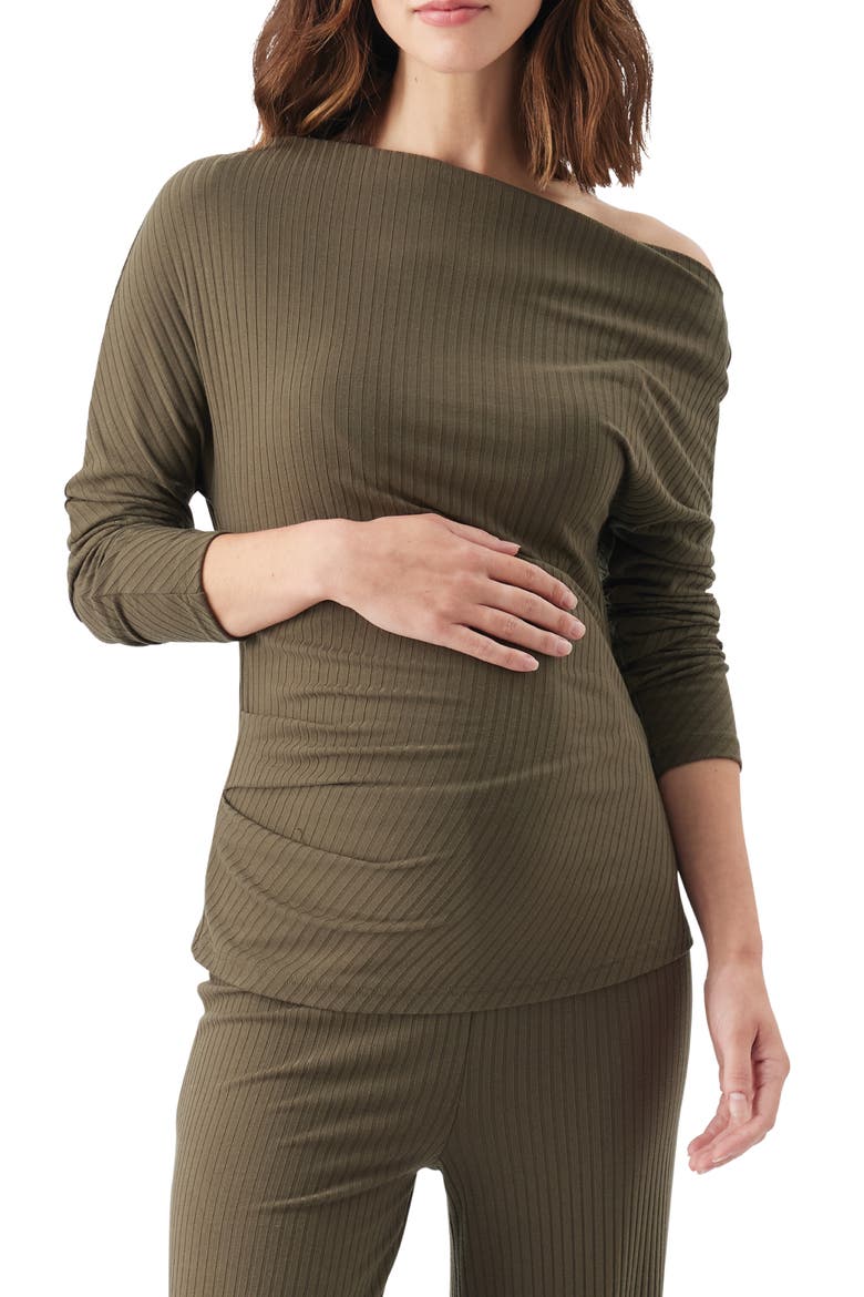 Off-Shoulder Rib Top, Main, color, Khaki