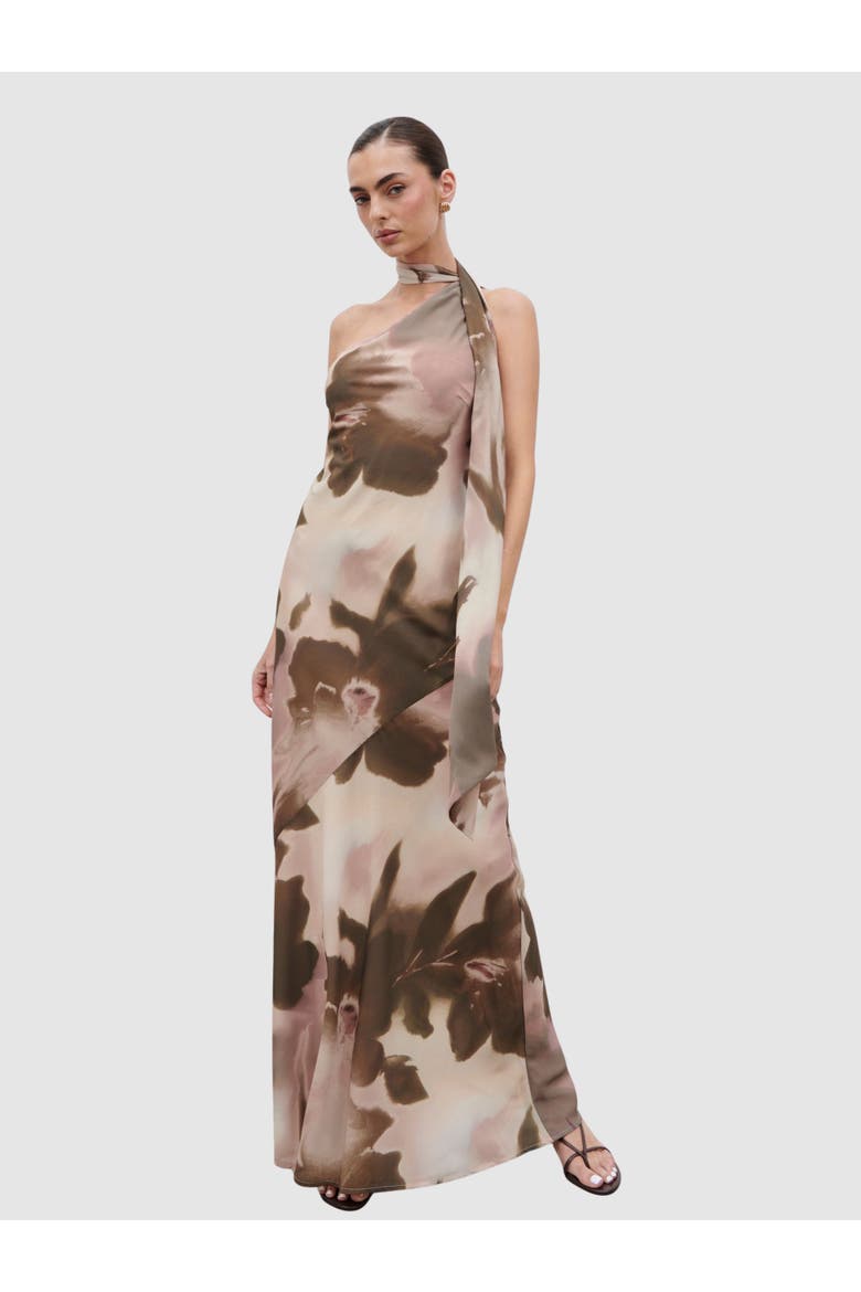 Sheree One Shoulder Sash Maxi Dress, Main, color, Netural Watercolour Floral