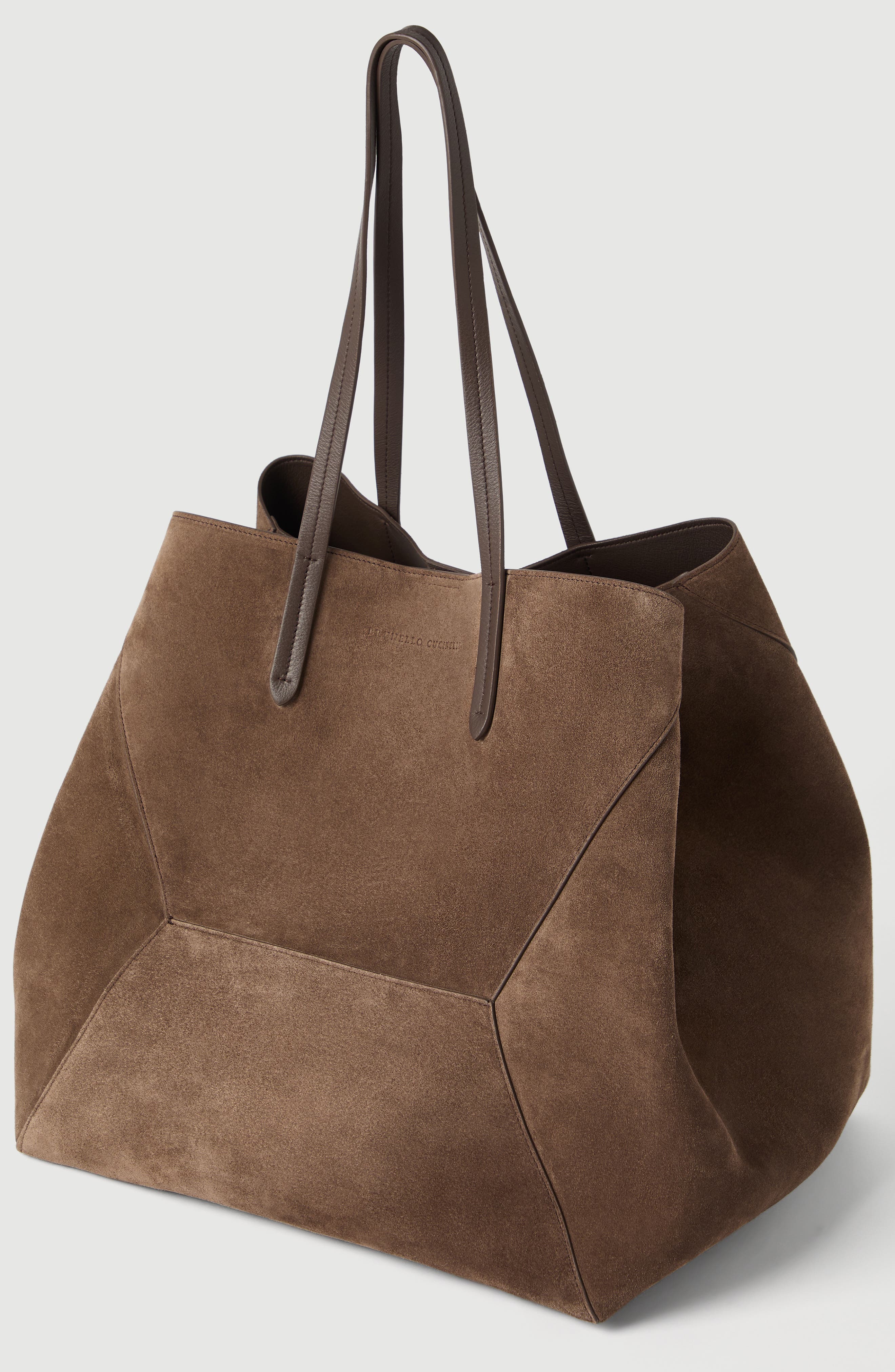 Brunello Cucinelli Suede large BC Duo bag, Alternate, color, Bark