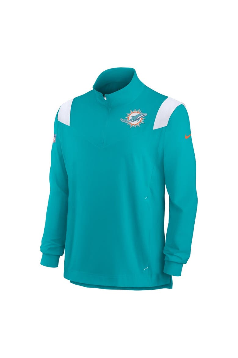 Men's Nike Aqua Miami Dolphins Sideline Coach Chevron Lockup Quarter-Zip Long Sleeve Top, Alternate, color, Aqua
