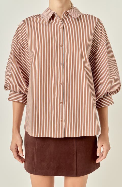 Stripe Balloon Sleeve Shirt