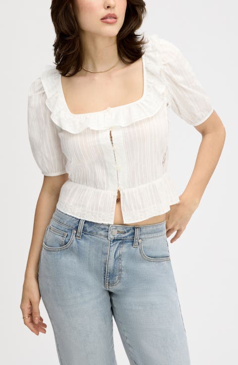Peasant Peplum Cotton Button-Up Top