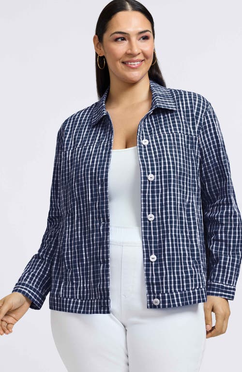 Foxcroft Thelma Crinkle Cotton Blend Gingham Jacket In Blue