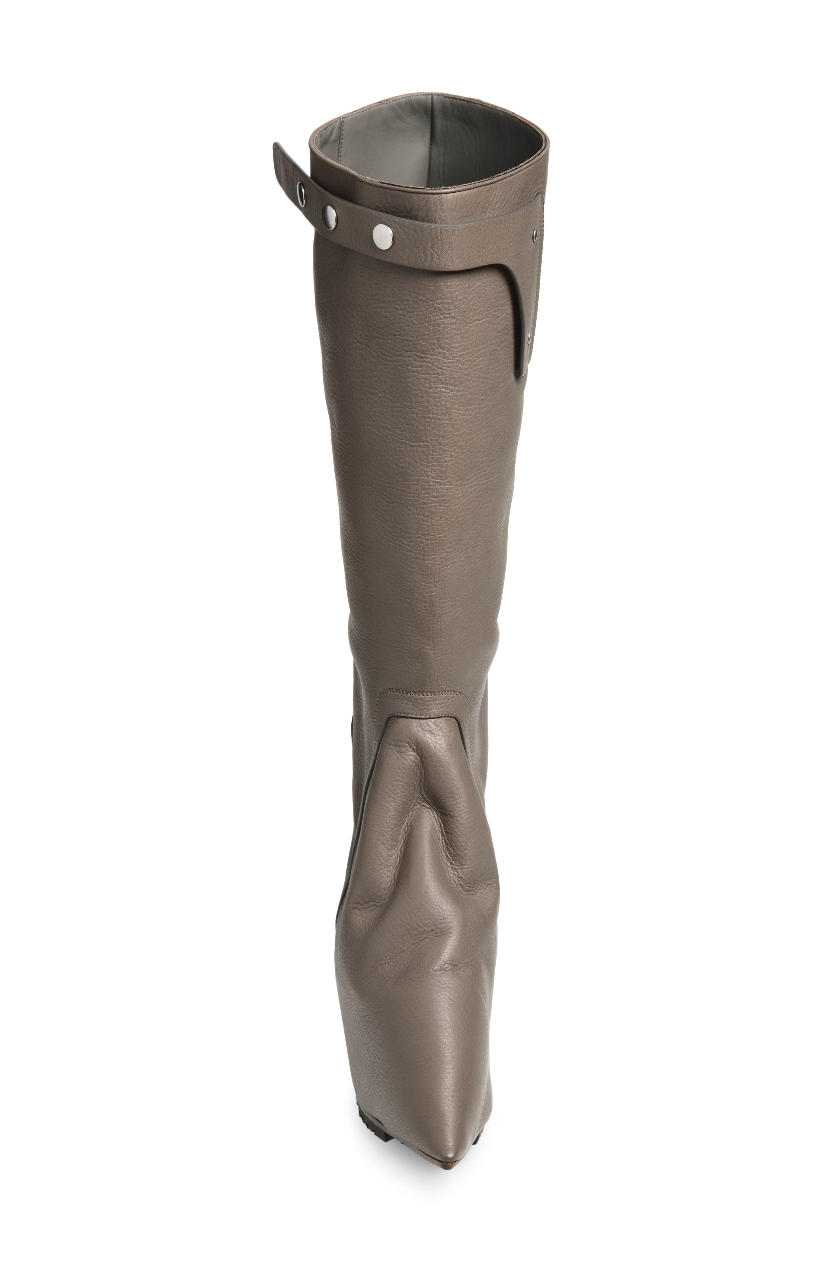 Taconaska Pointed Toe Leather Wedge Knee High Boot, Alternate, color, DUST