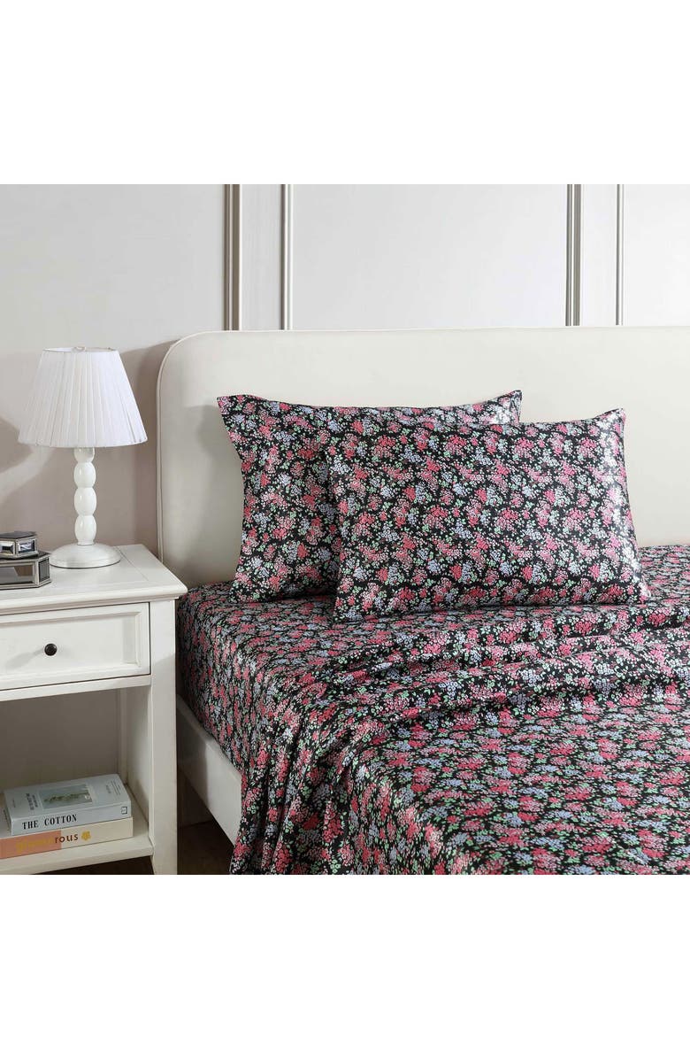 Betsey Johnson Confetti Floral Sheet Set, Alternate, color, Bright Pink