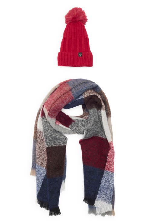 Faux Fur Pompom Beanie & Scarf Set