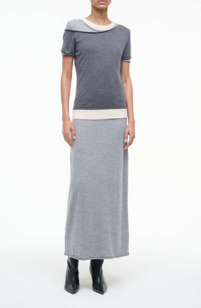STAUD Lyric Layered Wool Blend Maxi Dress, Main, color, Heather Grey Multi