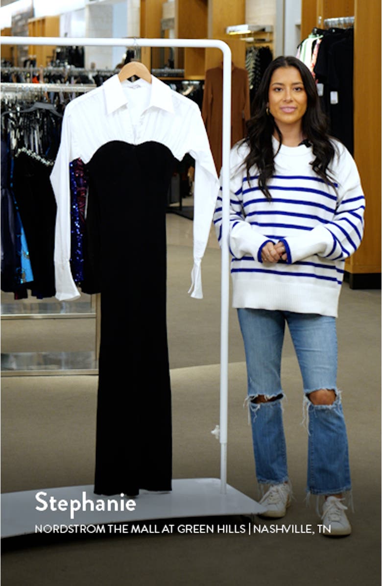 Long Sleeve Mixed Media Midi Sweater Shirtdress, sales video thumbnail
