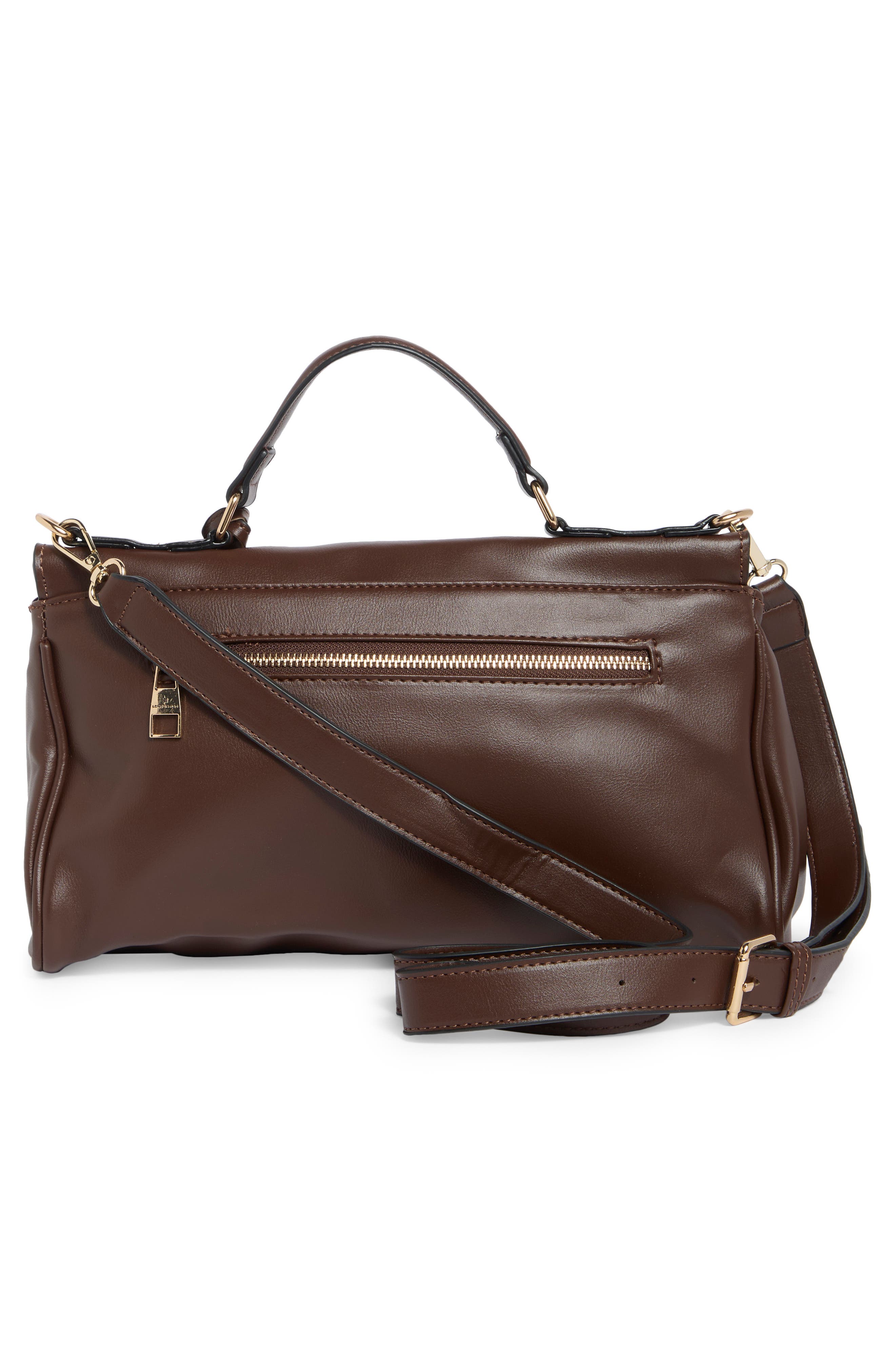 Faux Leather Top Handle Bag, Alternate, color, CHOCOLATE