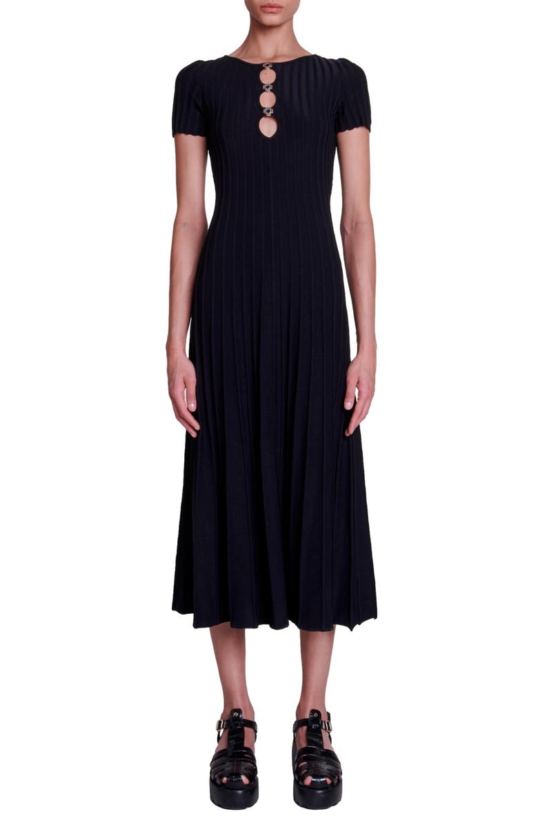 maje Roxou Rib Cutout Knit Dress, Main, color,
