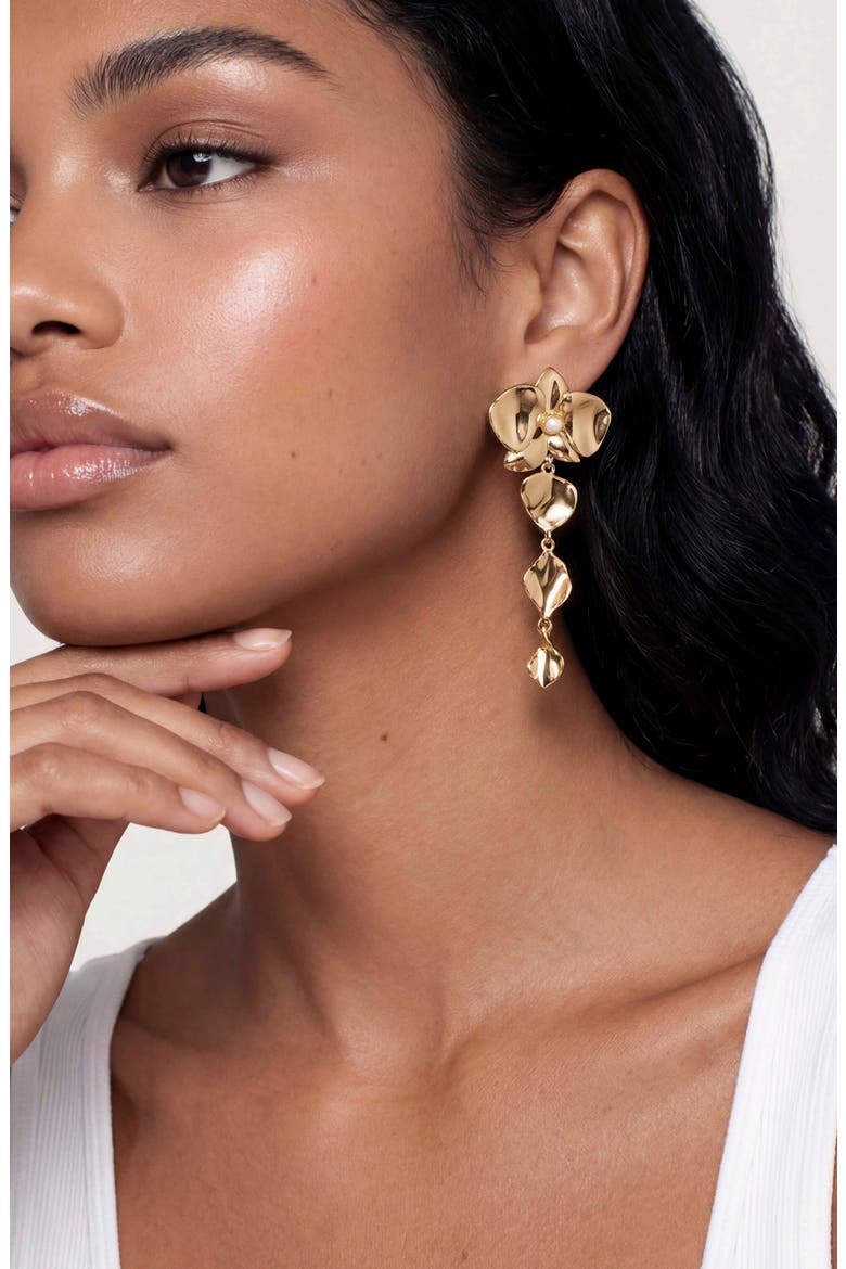 Freshwater Pearl Blossom Drop Earrings, Alternate, color, GOLD/ PEARL
