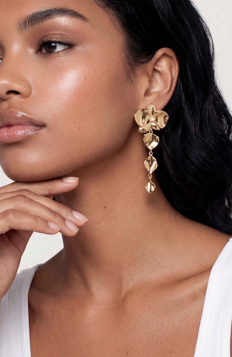 Ettika Freshwater Pearl Blossom Drop Earrings, Alternate, color, Gold/ Pearl