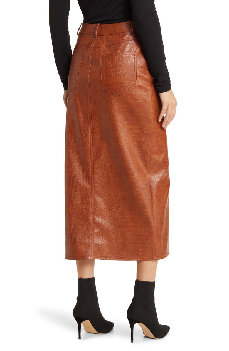 WAYF Roberta Croc Embossed Faux Leather Midi Skirt, Alternate, color, 