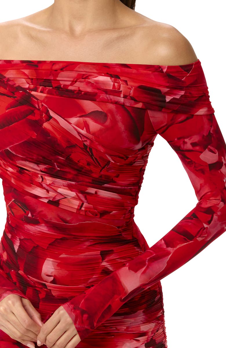 Naked Wardrobe Bare Body Print Off the Shoulder Long Sleeve Midi Dress, Alternate, color, Rouge Rose