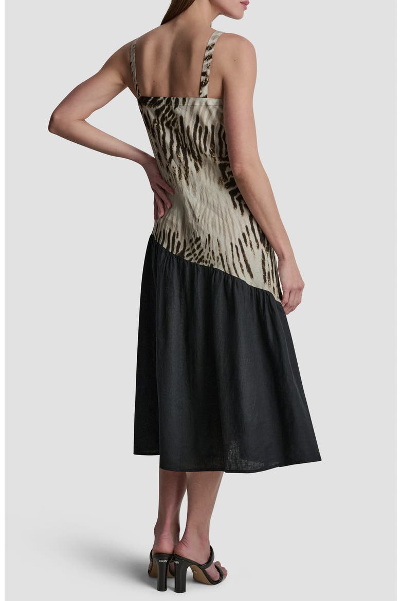 Colorblock Asymmetric Flounce Linen Dress, Alternate, color, BRUSHED SANDBED/ BLACK