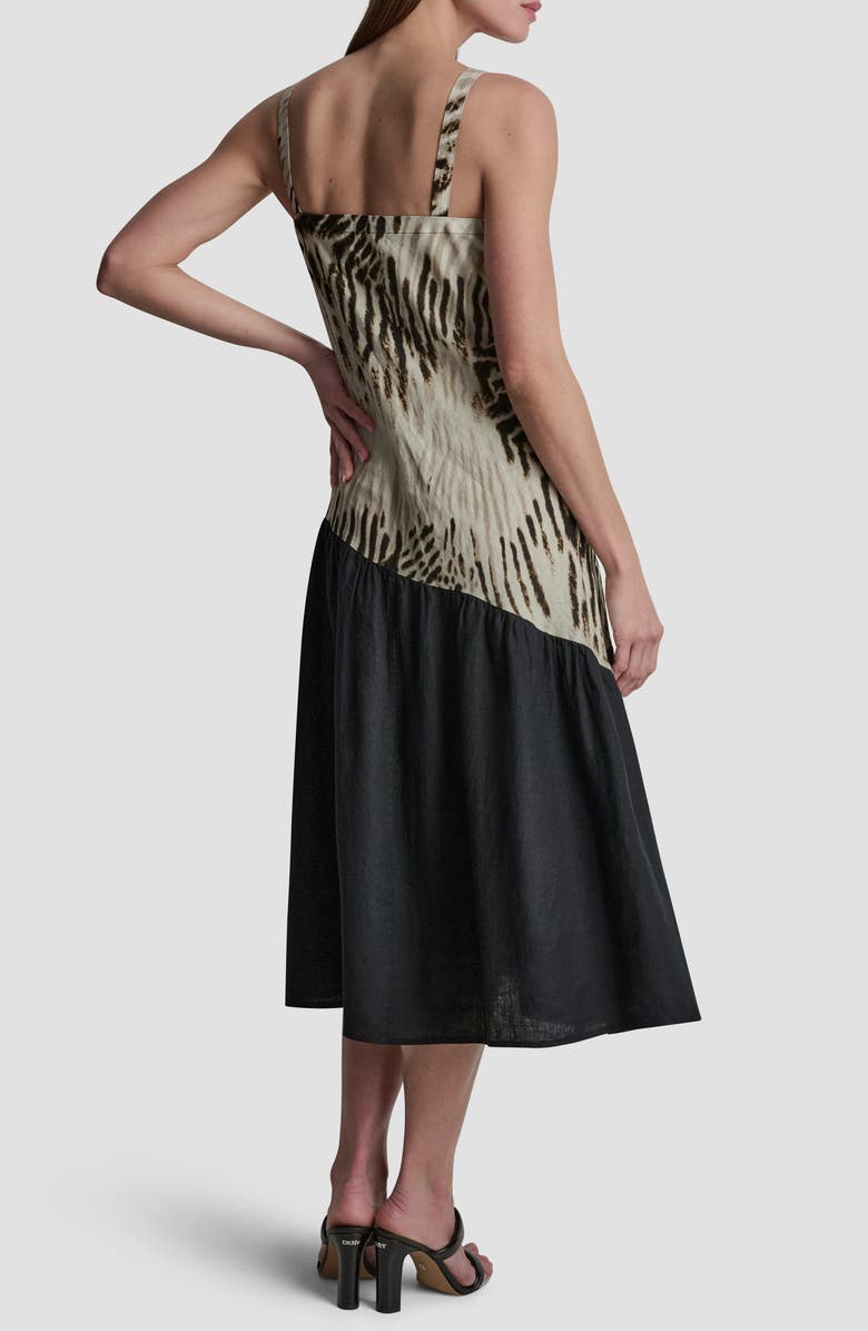 DKNY Colorblock Asymmetric Flounce Linen Dress, Alternate, color, Brushed Sandbed/ Black