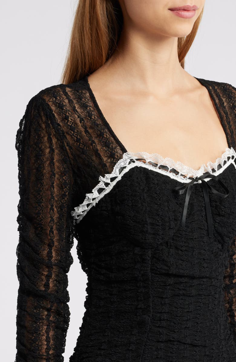 LoveShackFancy Evangelina Long Sleeve Lace Minidress, Alternate, color, 