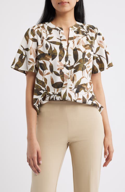 Print Flutter Sleeve Top (Petite)