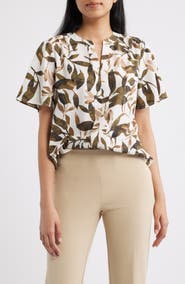 AK ANNE KLEIN Print Flutter Sleeve Top