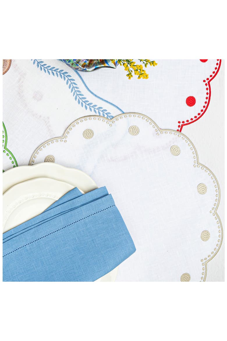 Tessuti Set of 4 Round White Linen Placemats with Grey Dot Embroidery, Alternate, color, NATURAL