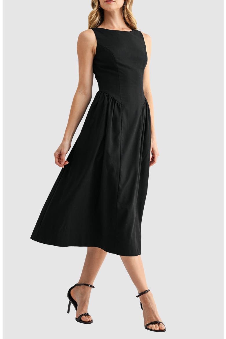 Fit & Flare Midi Dress, Alternate, color, BLACK