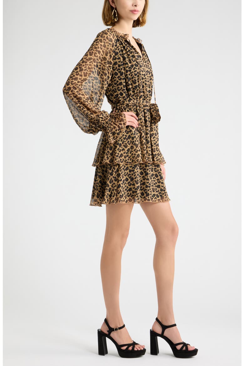 Floral Chiffon Tiered Minidress, Alternate, color, LEOPARD