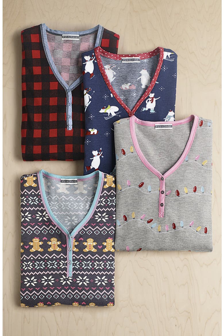 Thermal Knit Sleep Shirt, Alternate, color, CHARCOAL GINGERBREAD