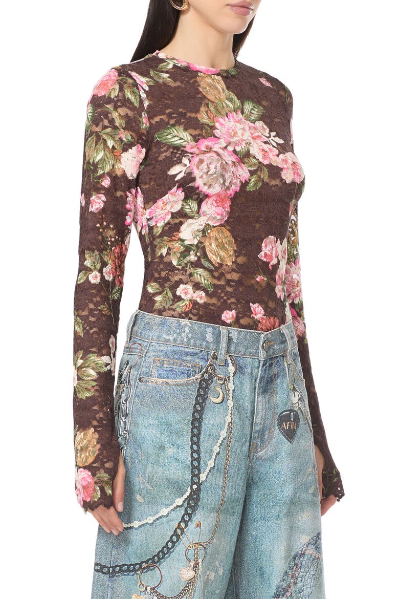 Kaylee Floral Lace Long Sleeve Top, Main, color, CHOCOLATE ROSE