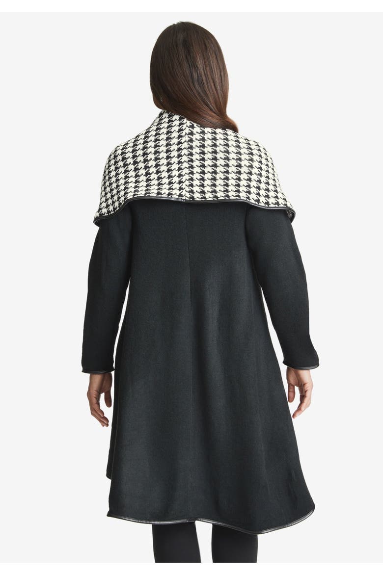Faux Leather-Trim Sweater, Alternate, color, IVORY WINDOWPANE