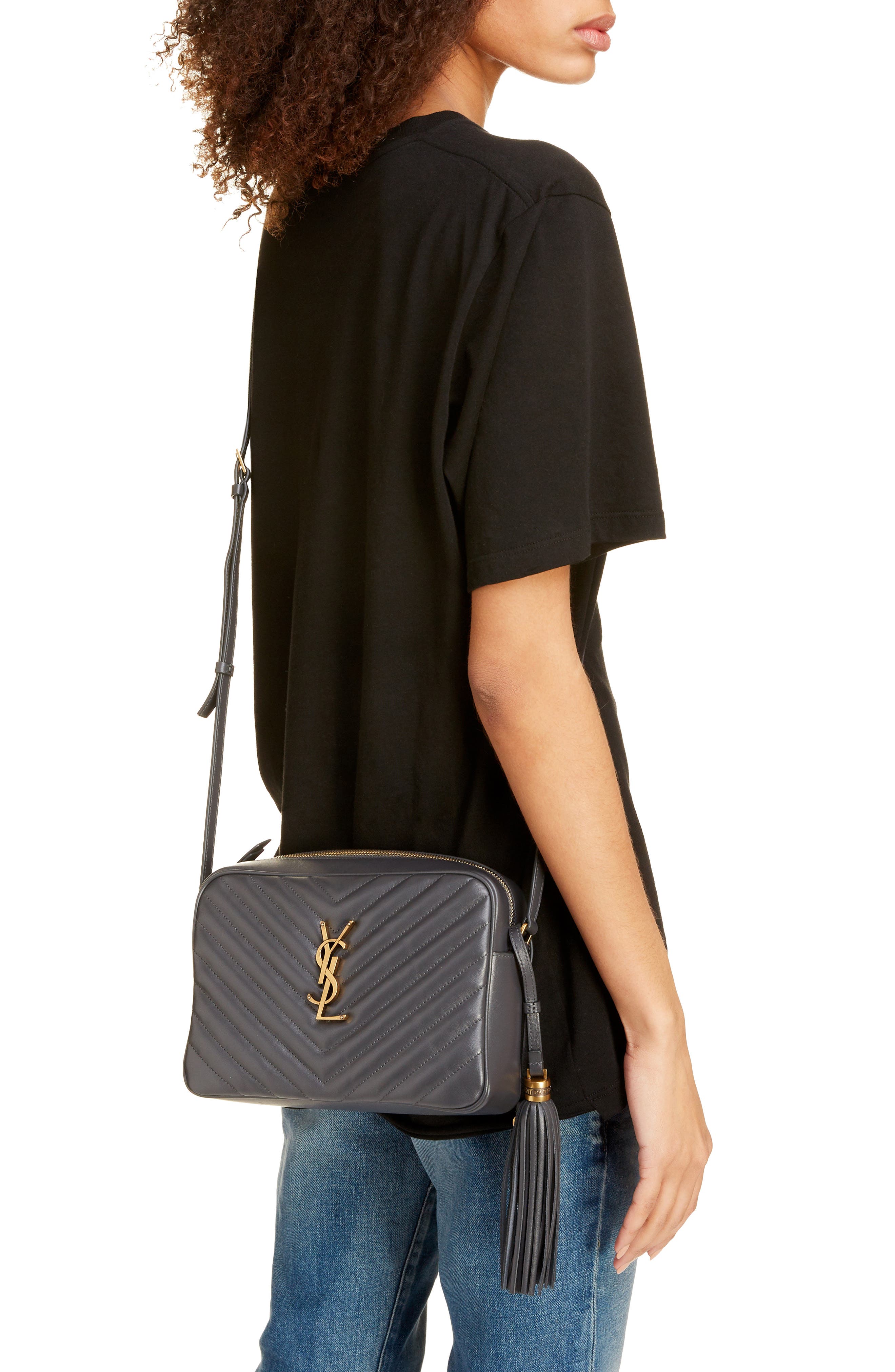 Lou Matelassé Leather Camera Bag, Alternate, color, DARK SMOG